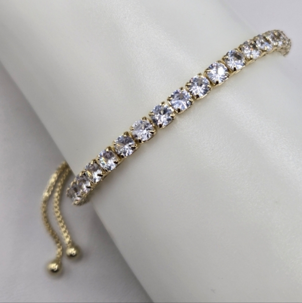 Swarovski Crystal Elements Gold Slide Bracelet Round Clear Crystals Prom Casual - Picture 5 of 7